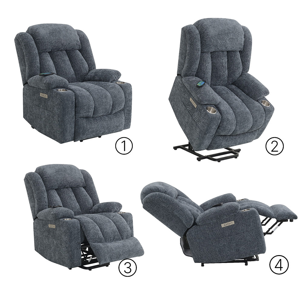 Omarion Blue Power Recliner w/ Lift, Heating & Massage