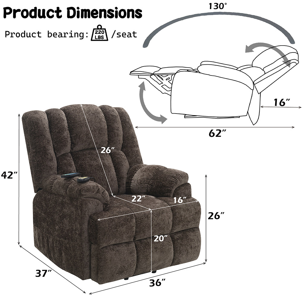 Pacay Brown Power Recliner w/ Lift, Heating & Massage