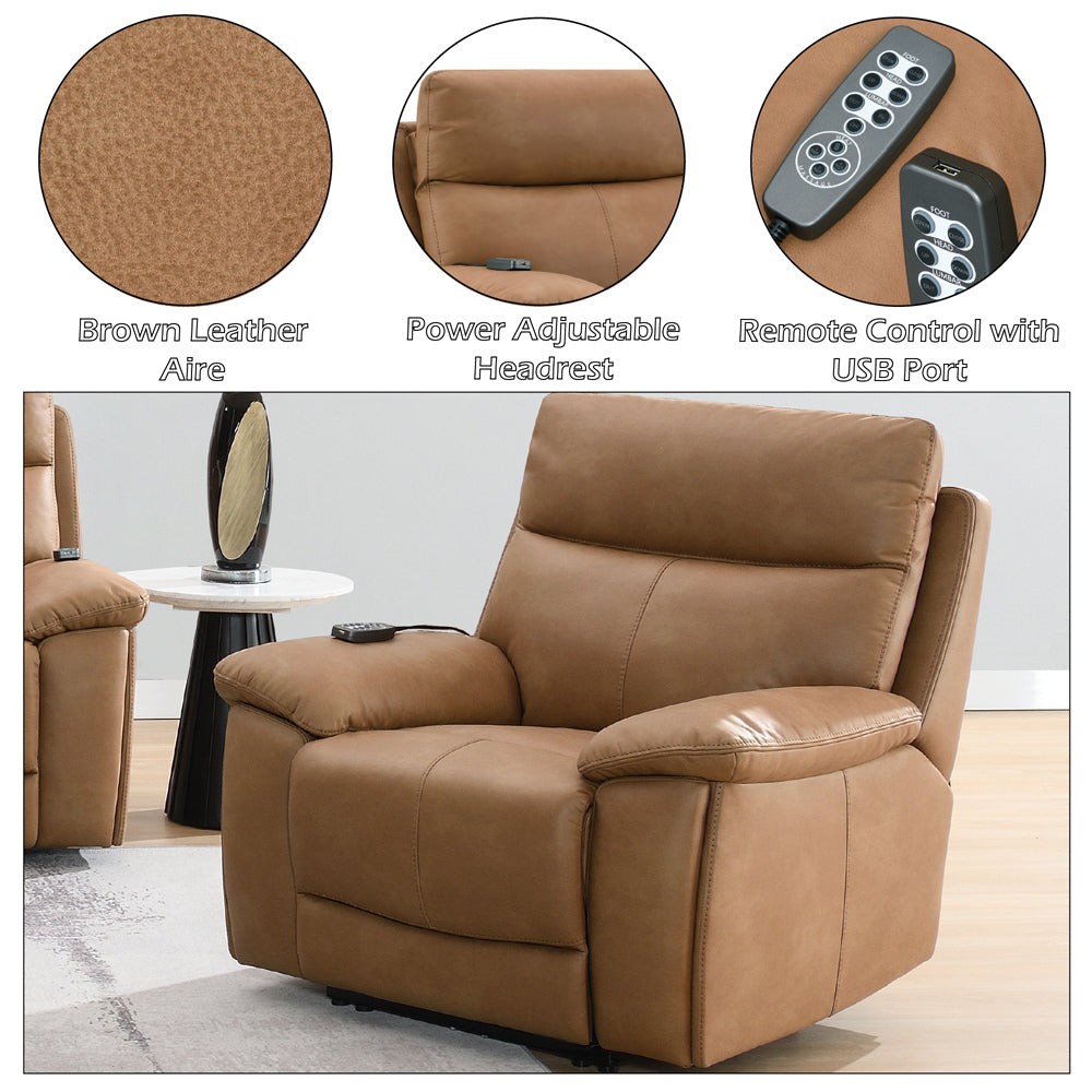 Chavis Brown Power Motion Recliner w/USB & Power Headrest