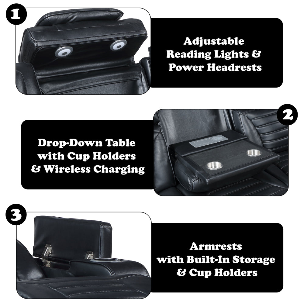 Ephron Black Power Motion Sofa w/ Dropdown Table