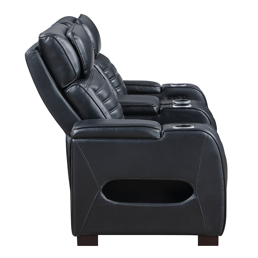 Ephron Black Power Motion Loveseat w/ Console, Power Headrests, LED & Speakers
