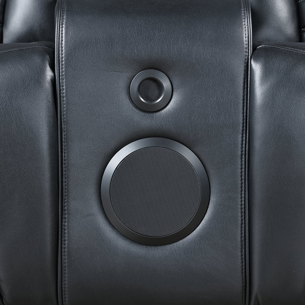 Ephron Black Power Motion Loveseat w/ Console, Power Headrests, LED & Speakers