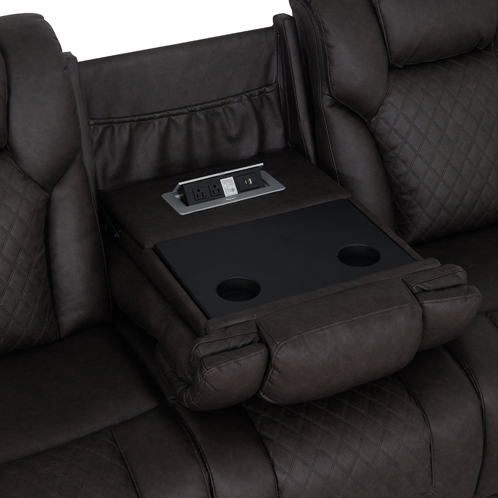Wendell Dark Gray Microfiber Power Motion Sofa w/Dropdown Table
