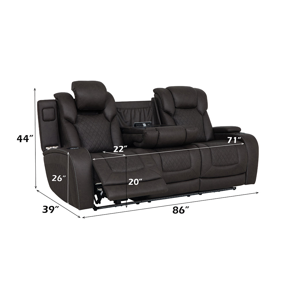 Wendell Dark Gray Microfiber Power Motion Sofa w/Dropdown Table