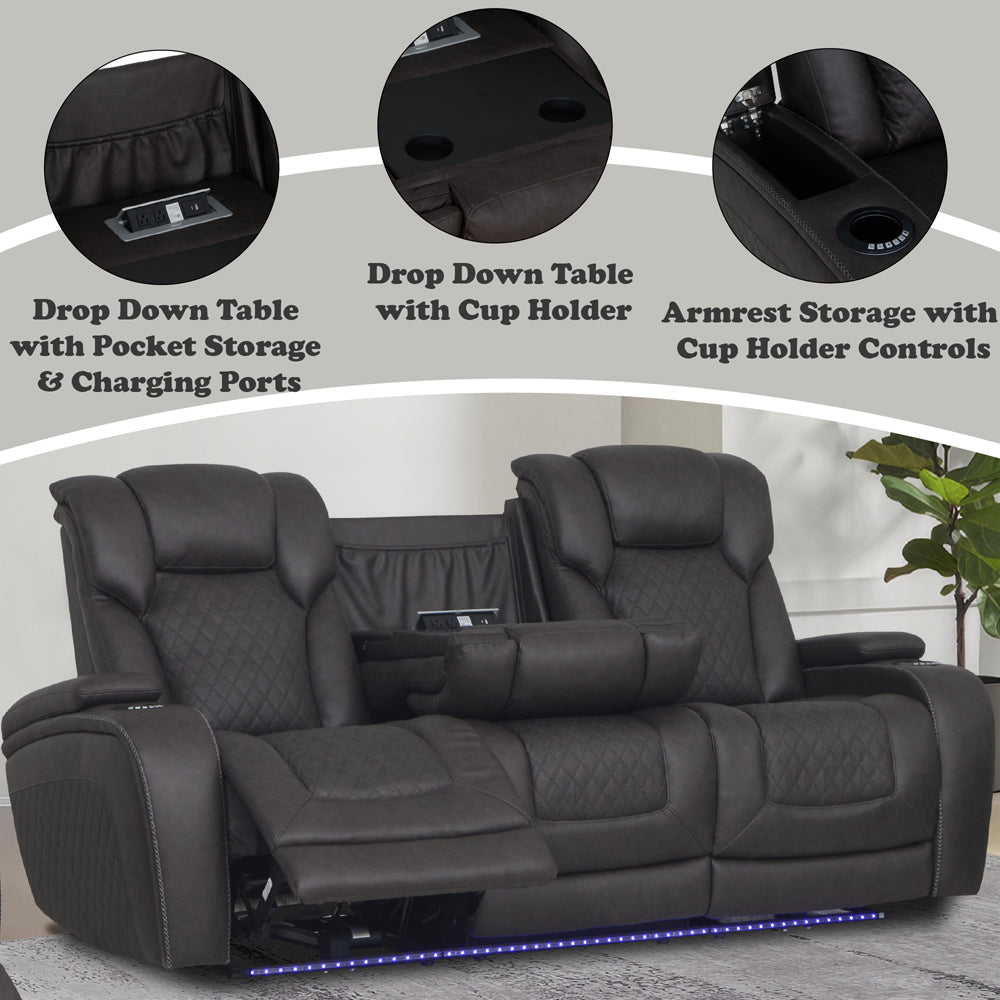 Wendell Dark Gray Microfiber Power Motion Sofa w/Dropdown Table