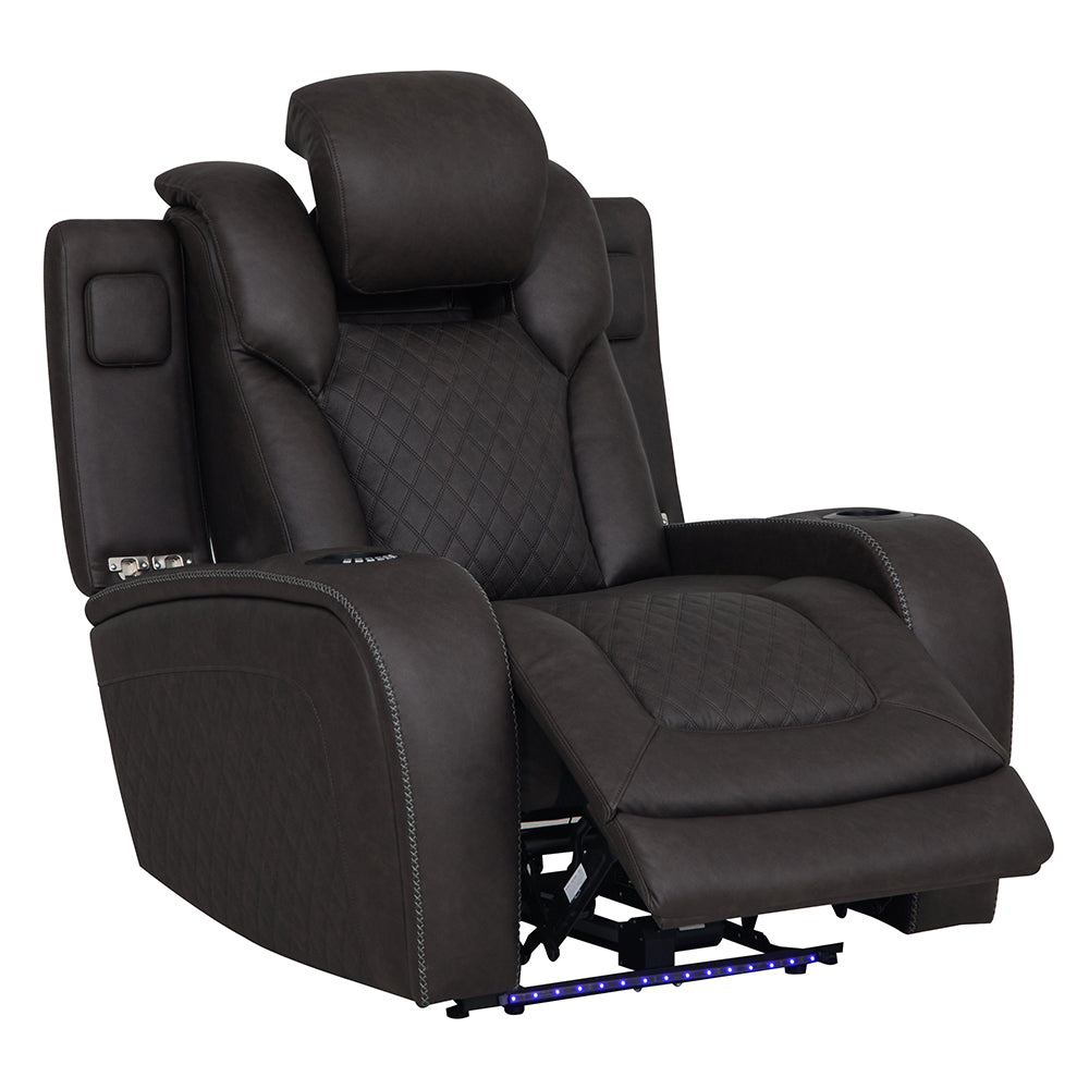 Wendell Dark Gray Microfiber Power Motion Recliner w/Storage,USB & LED