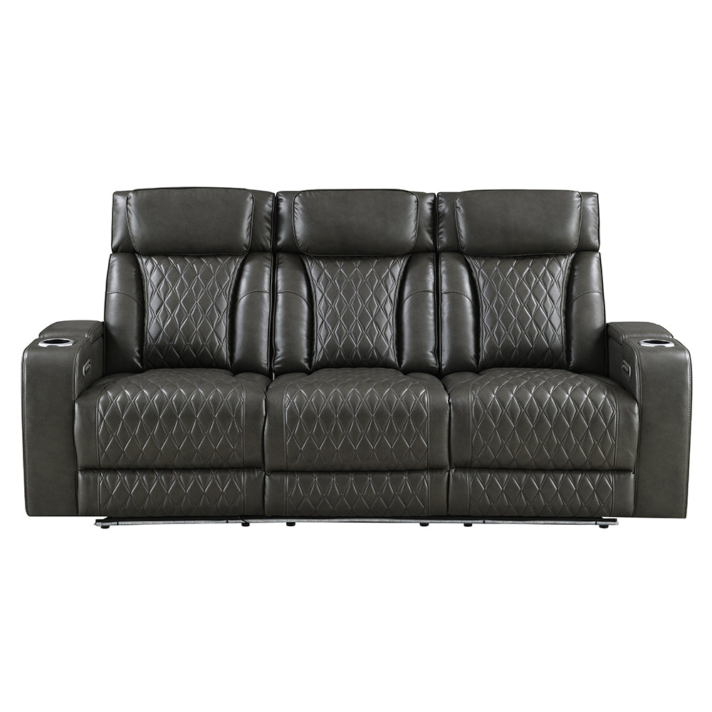 Taddeo Dark Gray Leatherette Power Motion Sofa w/Dropdown Table