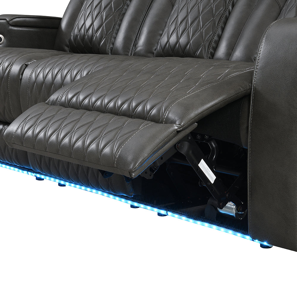 Taddeo Dark Gray Leatherette Power Motion Sofa w/Dropdown Table