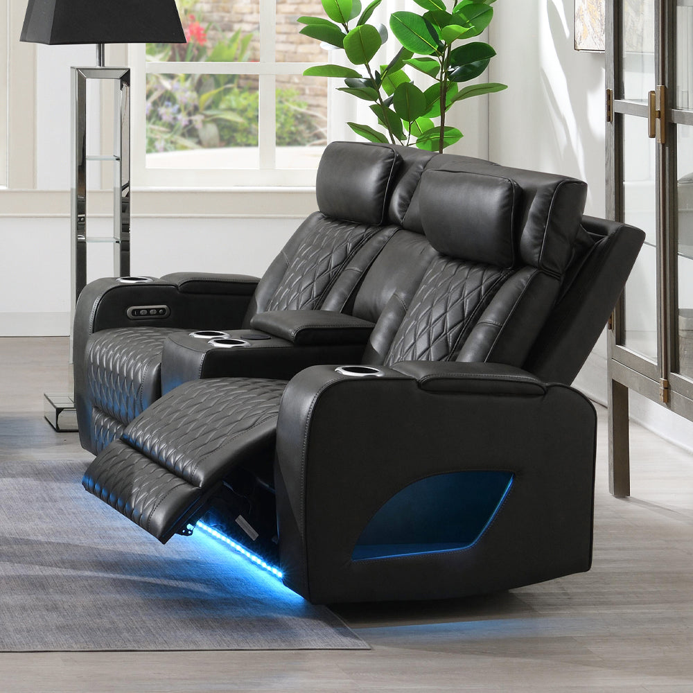 Taddeo Dark Gray Leatherette Power Motion Loveseat w/Console