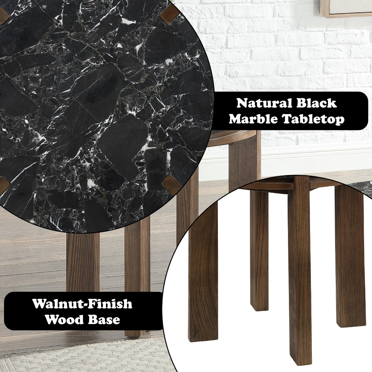 Estella Black/Walnut End Table w/Marble Top