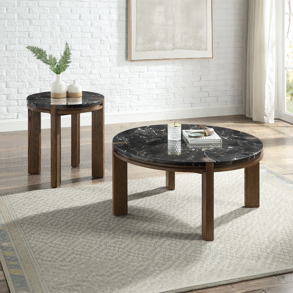 Estella Black/Walnut End Table w/Marble Top