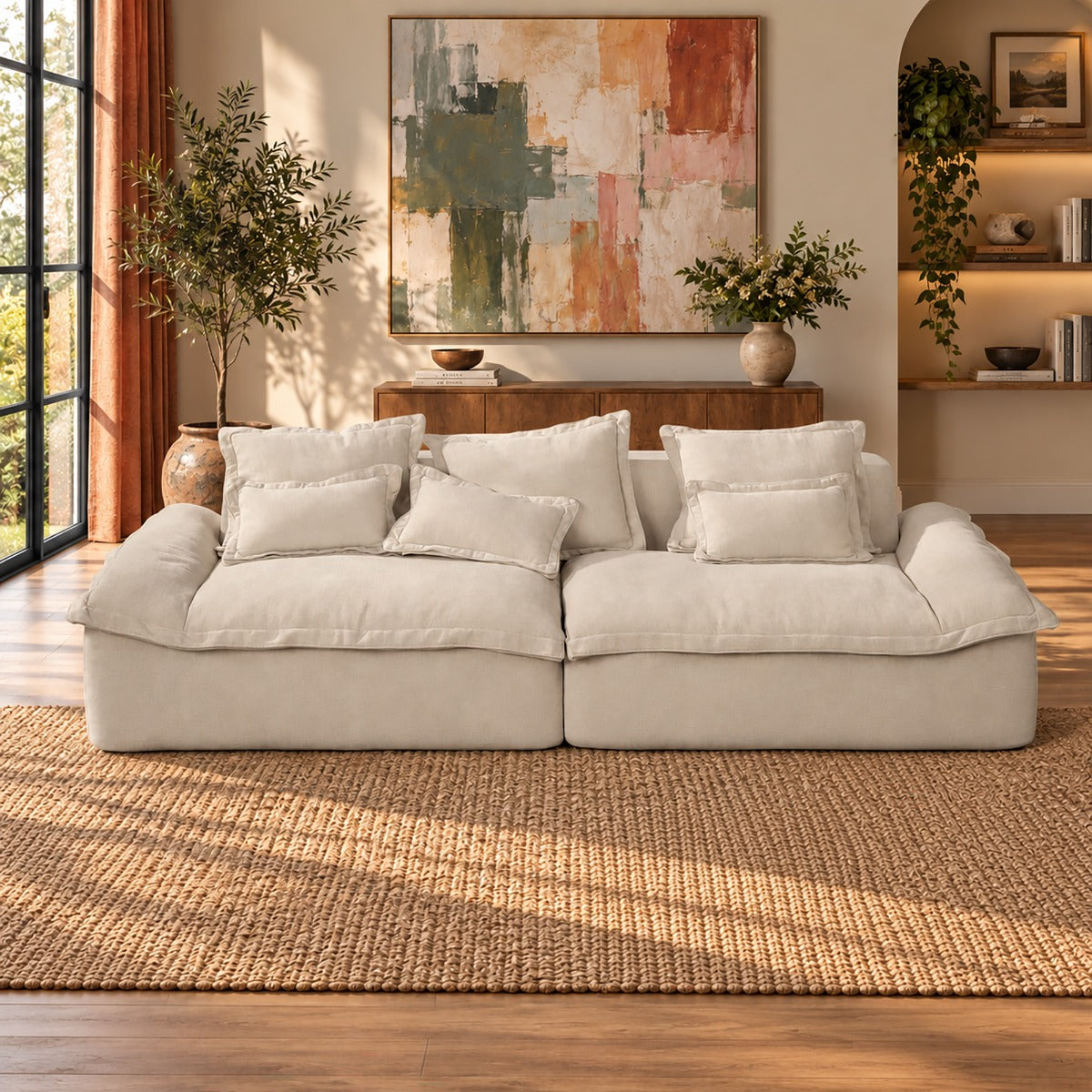 Jesse Beige Oversized Sofa W/6 Pillows