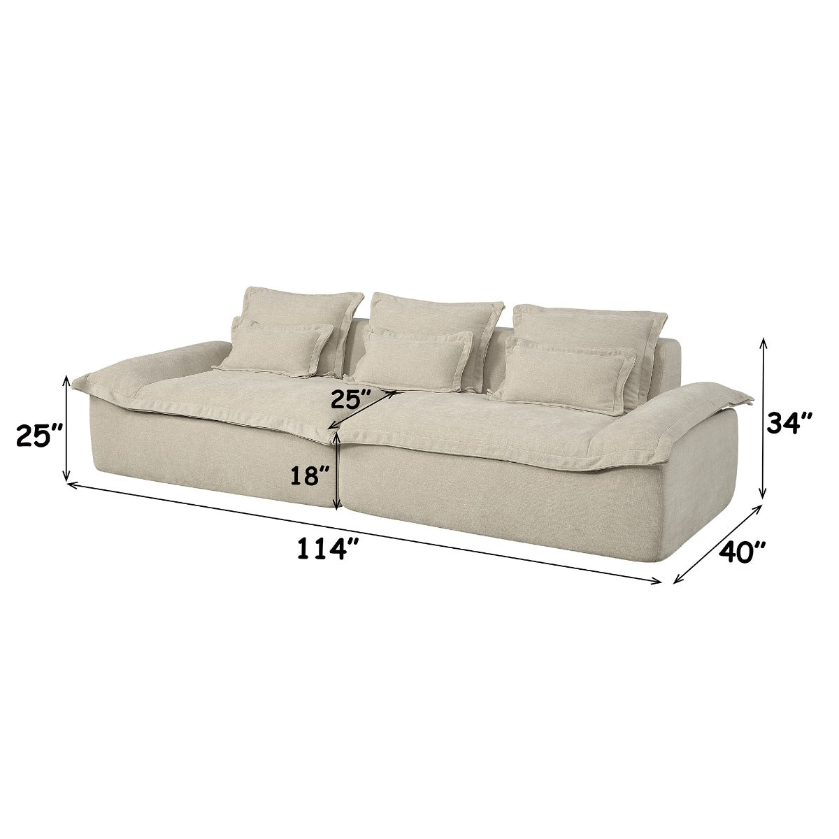 Jesse Beige Oversized Sofa W/6 Pillows