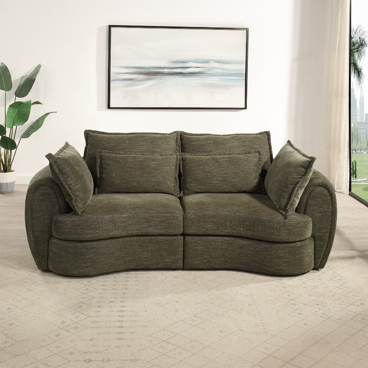 Leighton Green Modular - Left Facing Arm Chair W/3 Pillows