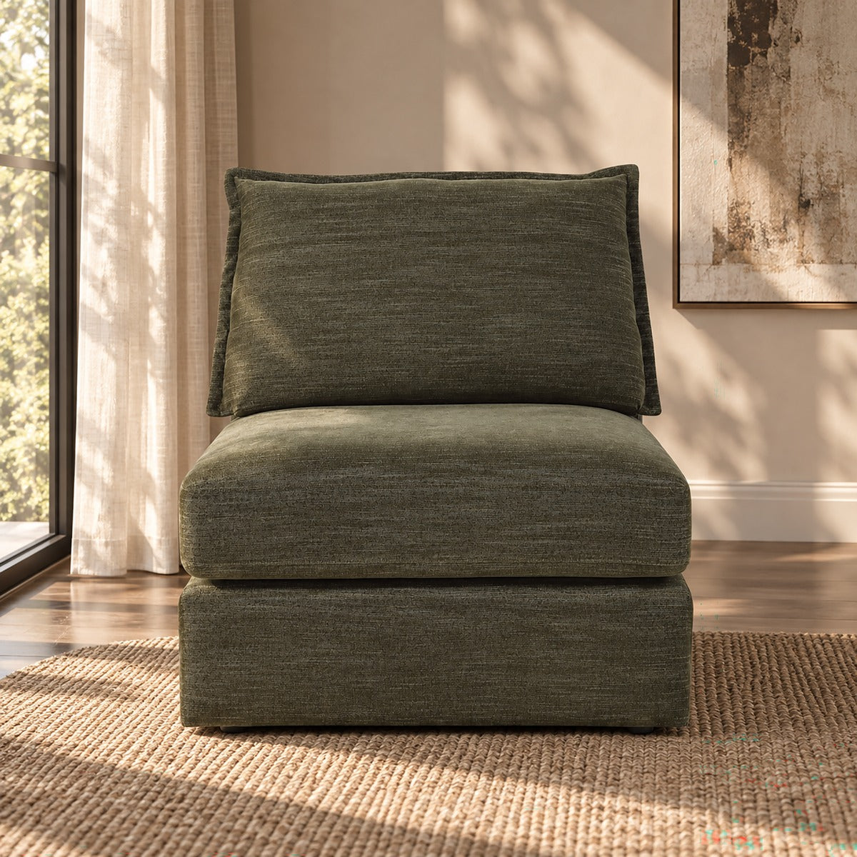 Leighton Green Modular - Armless Chair W/1 Pillow