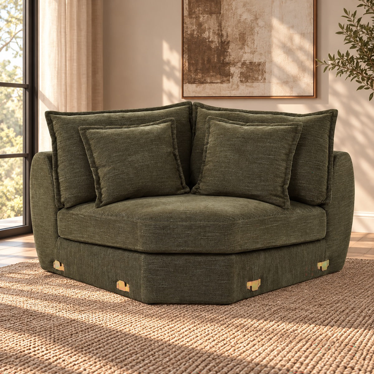 Leighton Green Modular - Wedge W/4 Pillows