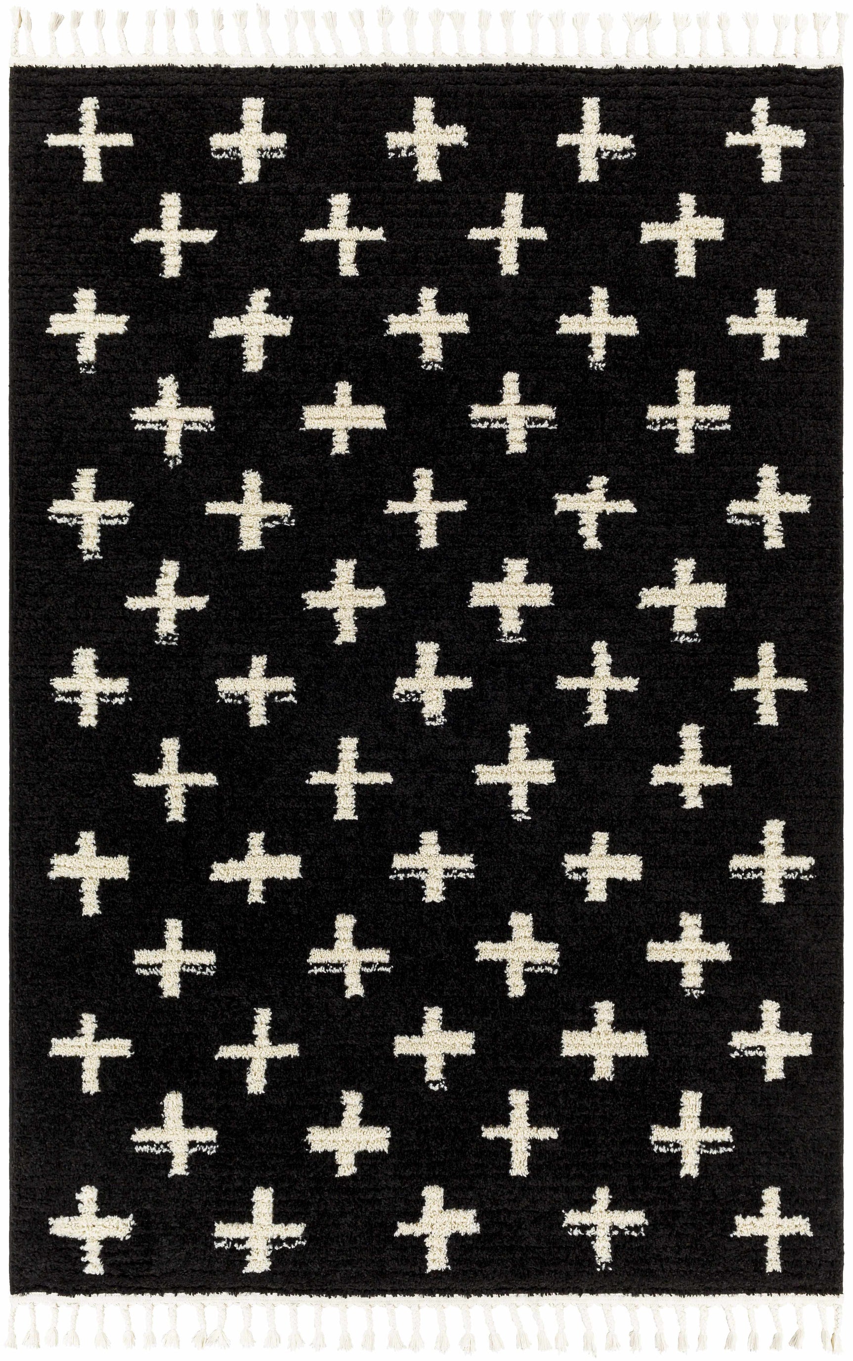 Anda White Cross on Black Plush Rug - Clearance