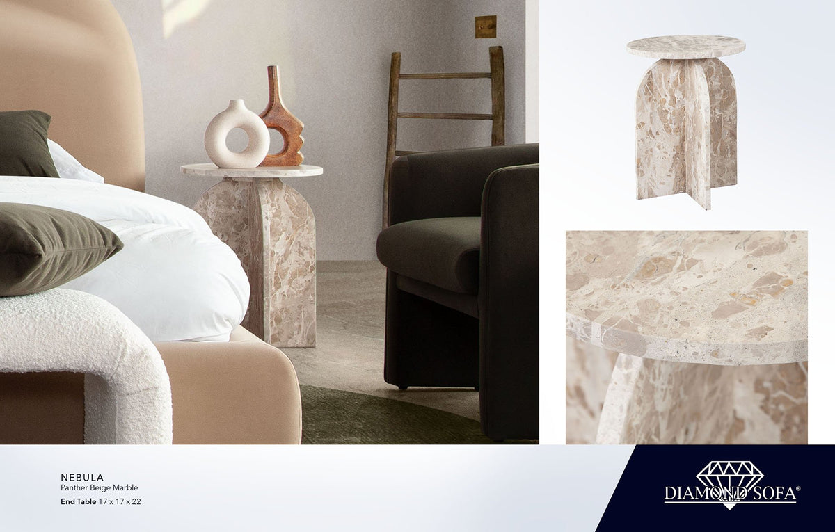 Nebula Panther Beige Marble End Table - Ornate Home