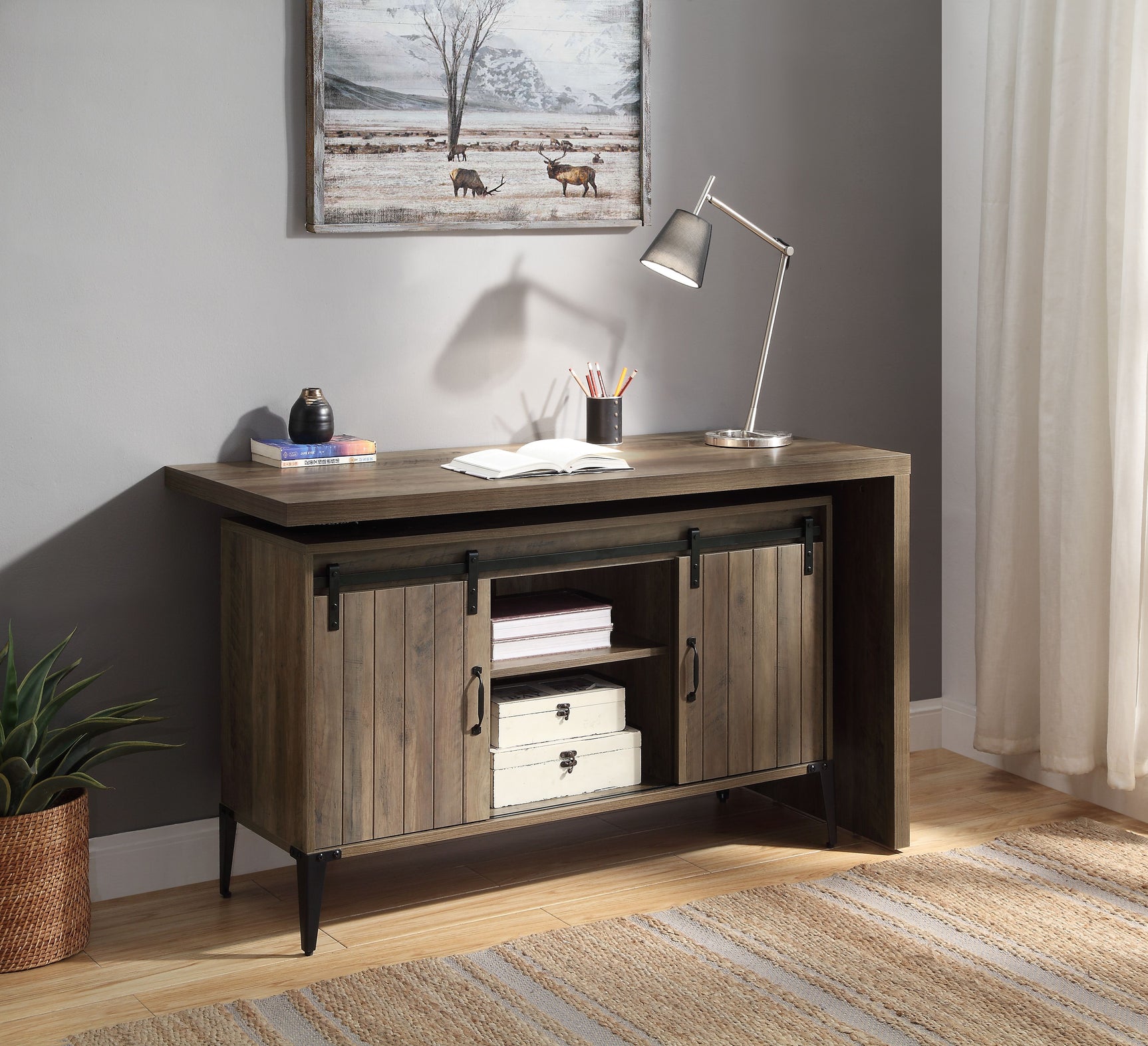 Zakwani Rustic Oak/Black Writing Desk
