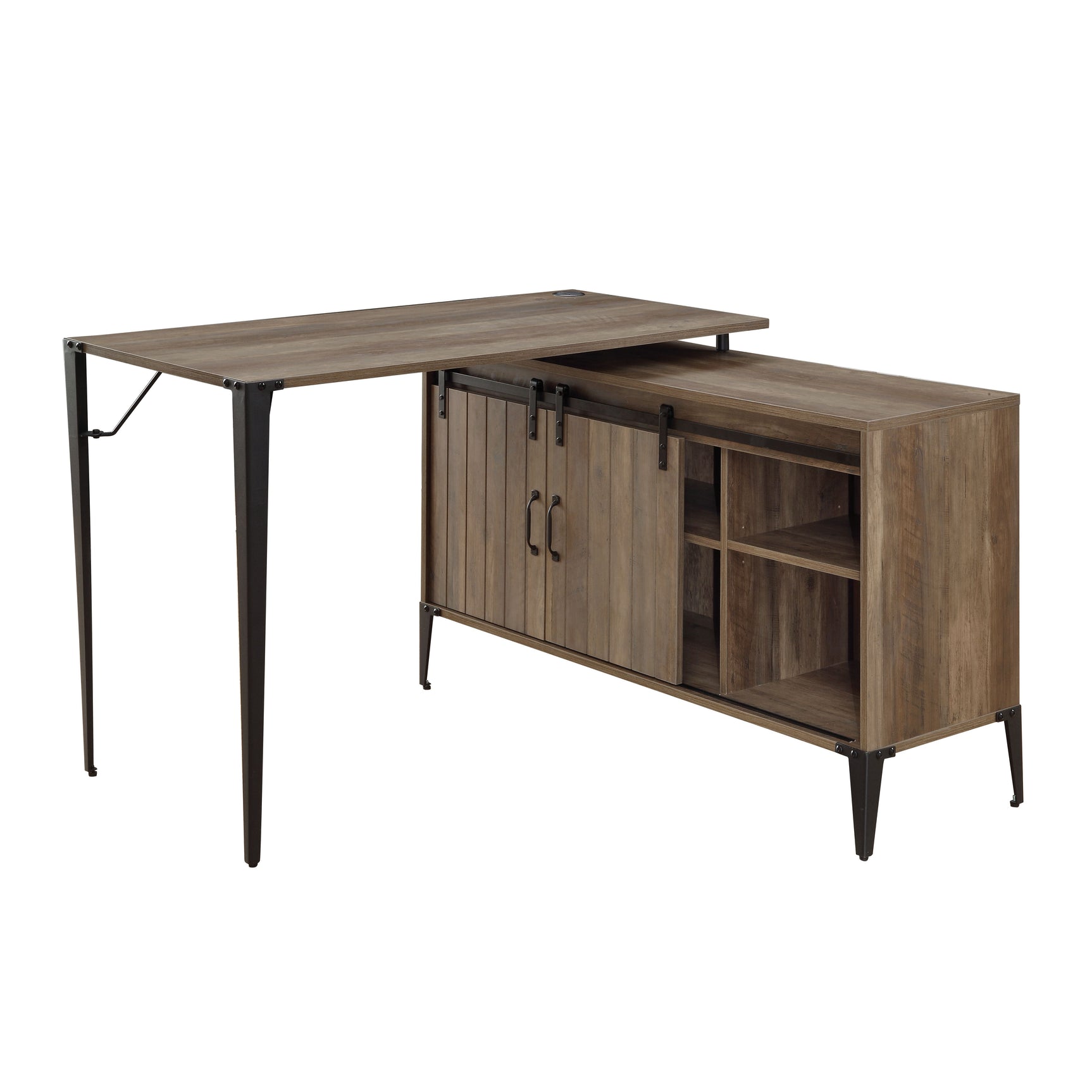 Zakwani Rustic Oak/Black Writing Desk w/ USB