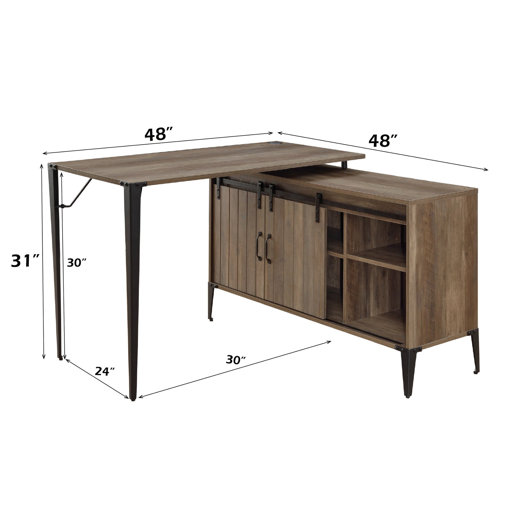 Zakwani Rustic Oak/Black Writing Desk w/ USB