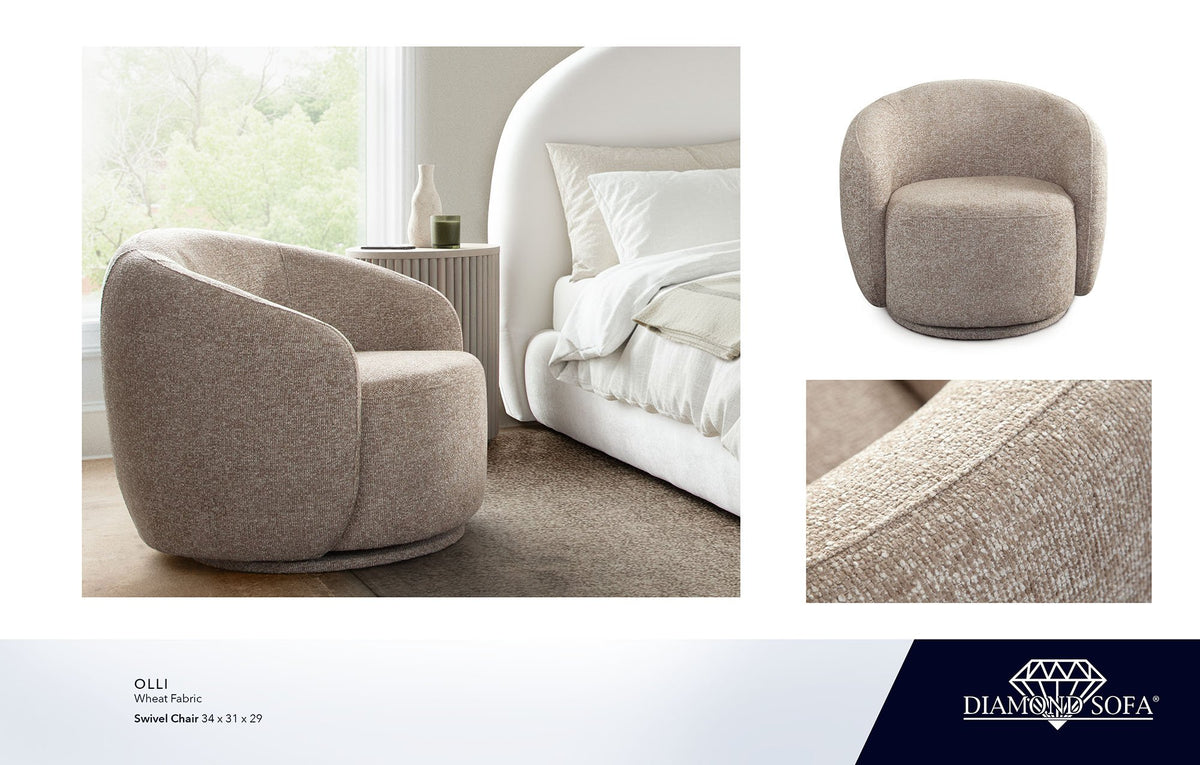 Olli Wheat Fabric Swivel Chair - Ornate Home