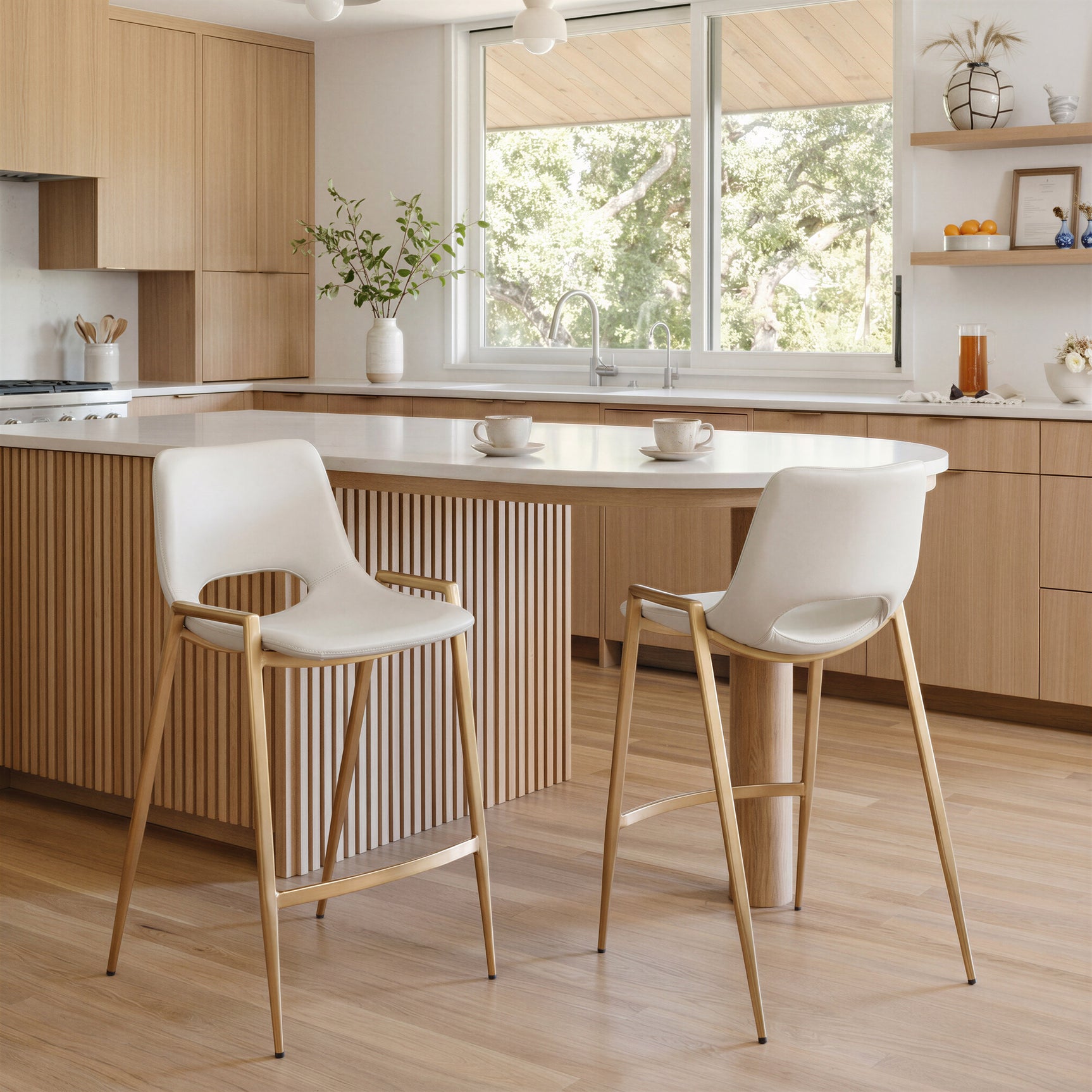 Desi White & Gold Counter Stool (Set of 2)