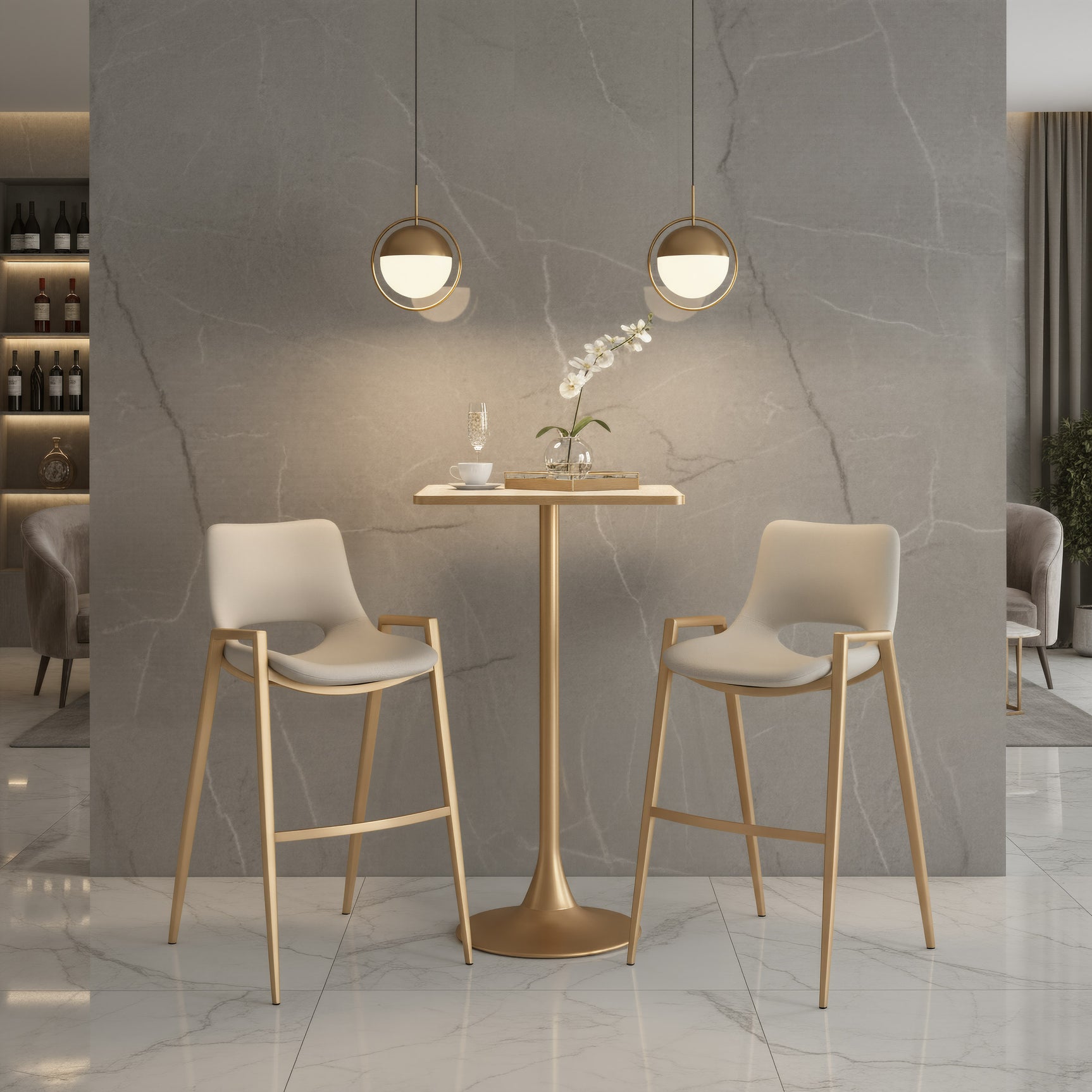 Desi Beige & Gold Barstool (Set of 2)