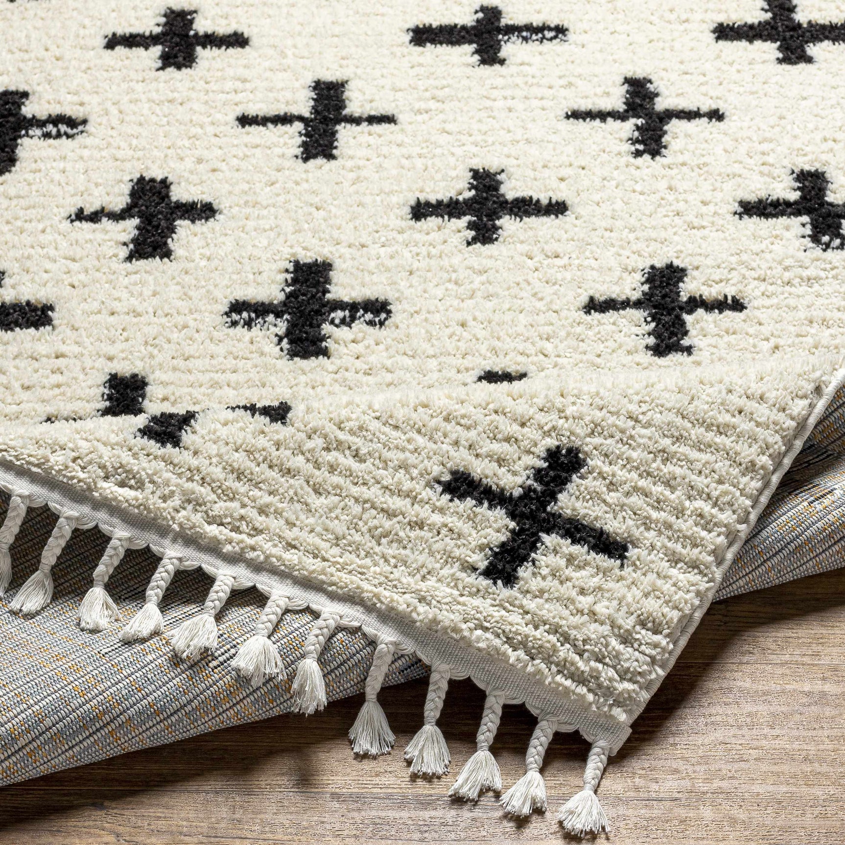 Anda Black on White Moroccan Plush Rug - Clearance
