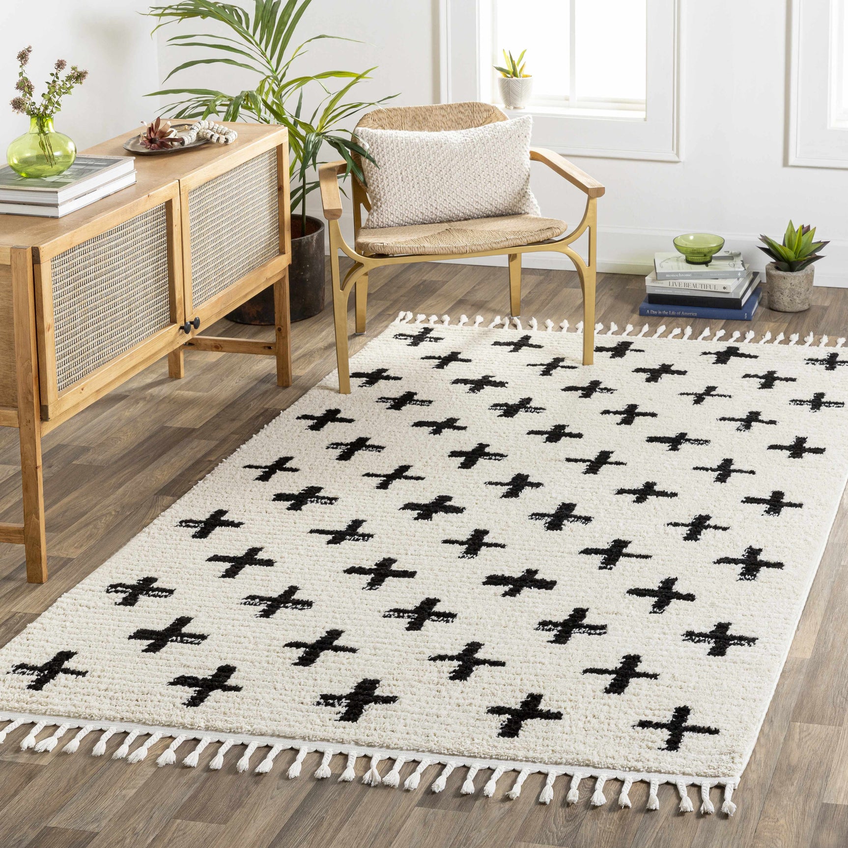 Anda Black on White Moroccan Plush Rug - Clearance
