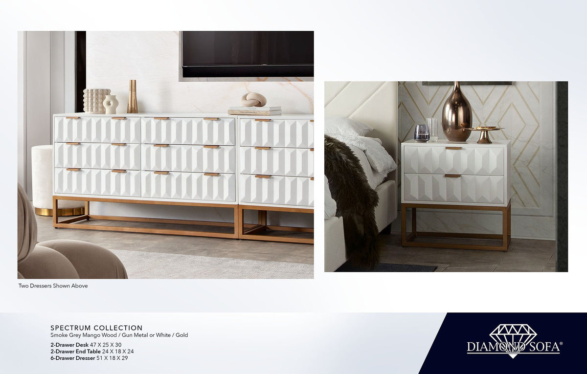 Spectrum White/Gold Wood Dresser - Ornate Home
