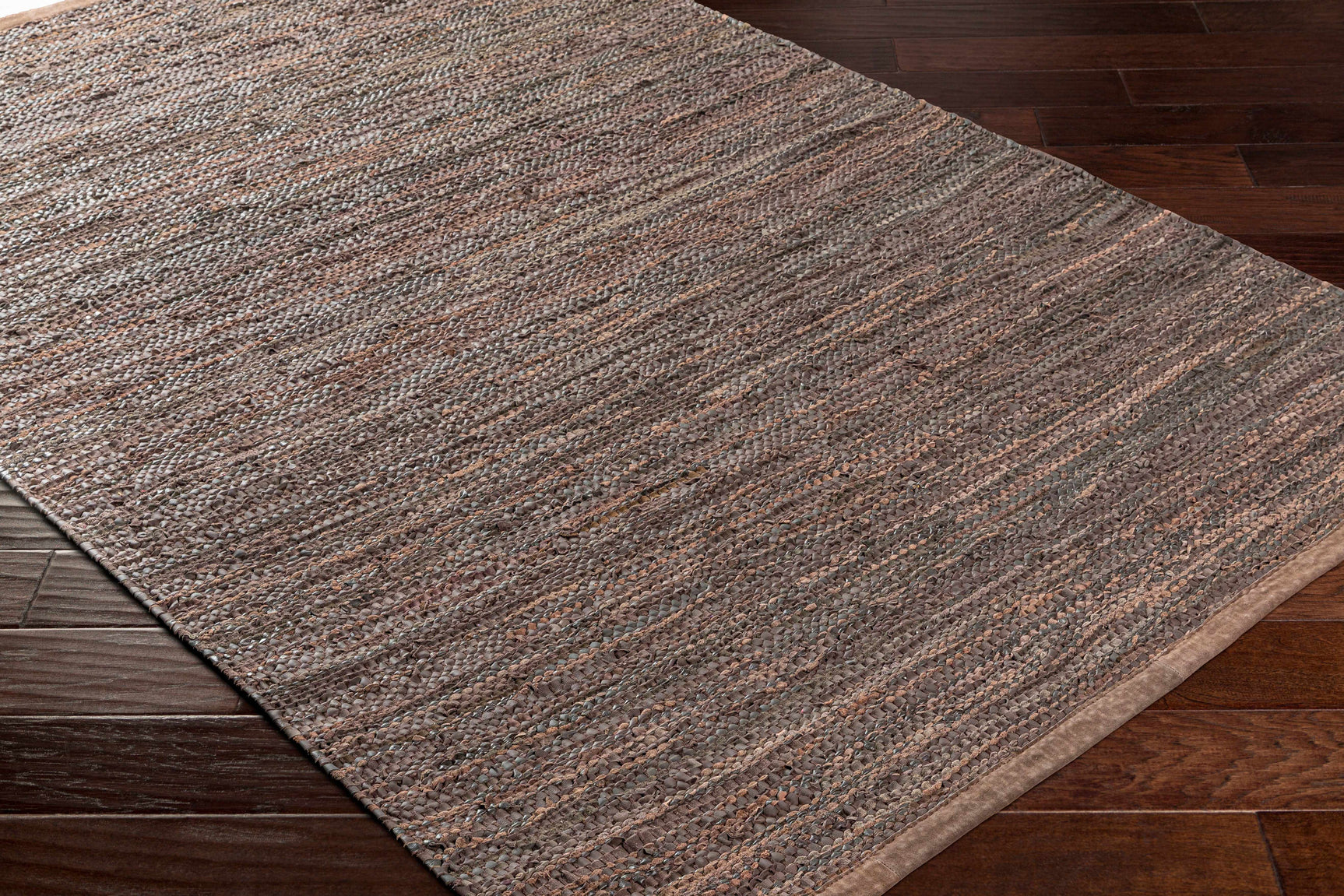 Aneko Khaki Handwoven Leather Rag Carpet - Clearance