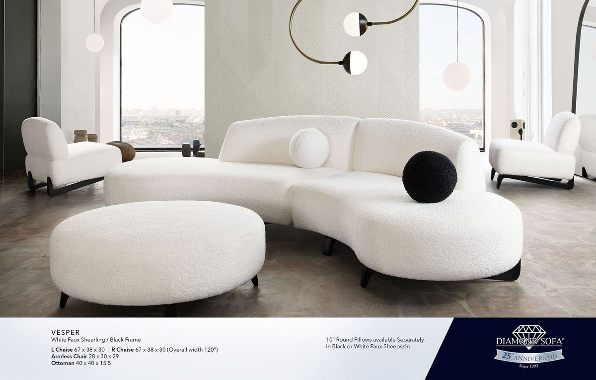 Vesper White/Black Faux Shearling 3-Pc Sectional - Ornate Home