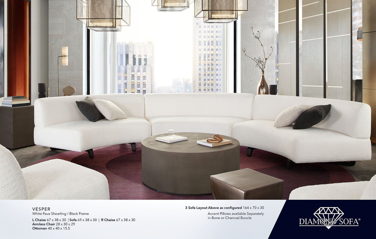 Vesper White/Black Faux Shearling 3-Pc Sectional - Ornate Home
