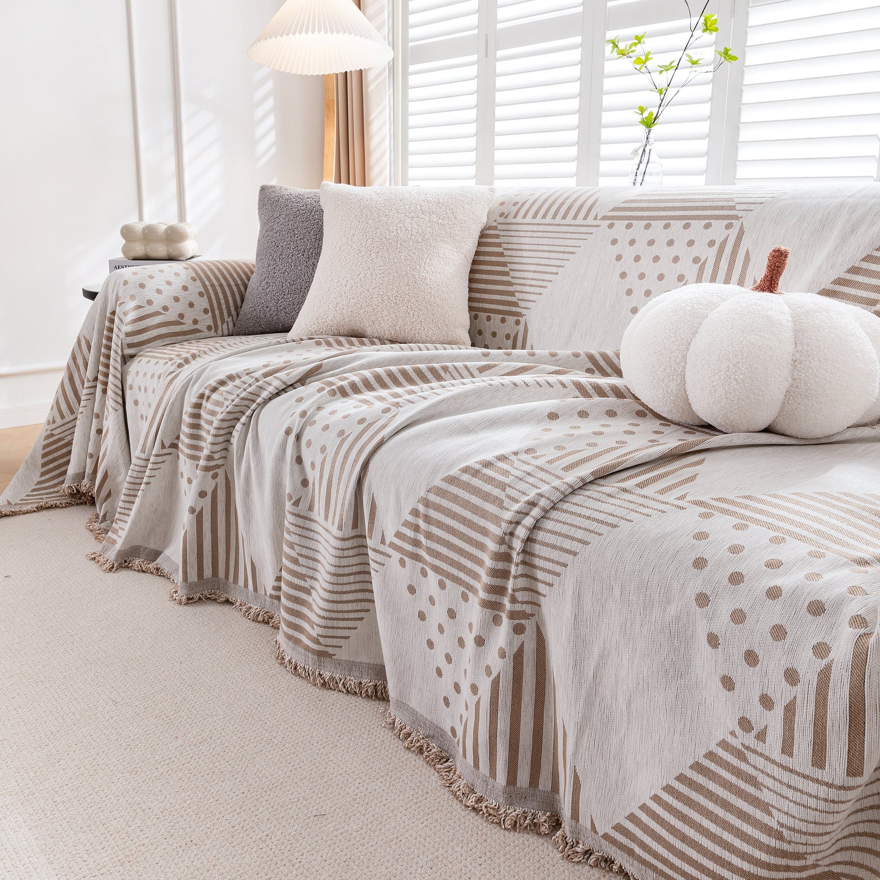 Chenille Geometric Patterned Sofa Throw, Couch Covers for Sectionals for Pets, Throw Cover for Couch