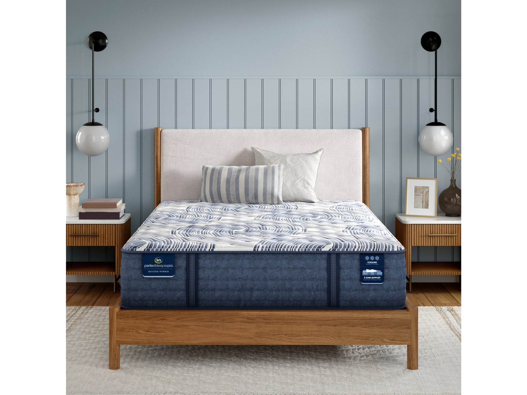 Perfect Sleeper Pro Geneva 13.5" Dark Blue/White Latex Hybrid California King Firm Mattress
