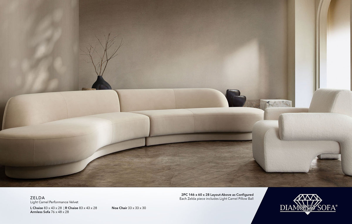 Zelda Light Camel Performance Velvet 3-Pc Sectional - Ornate Home