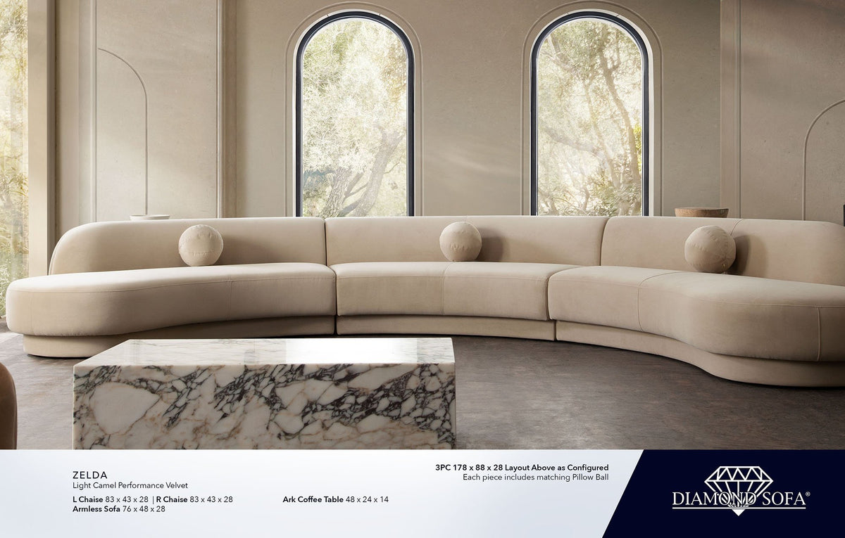 Zelda Light Camel Performance Velvet 3-Pc Sectional - Ornate Home