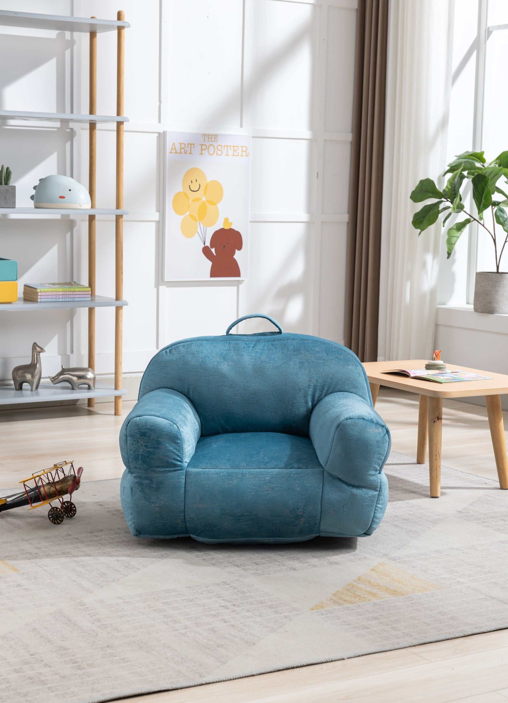 King Kid's Blue Velvet Bean Bag Chair - Ornate Home