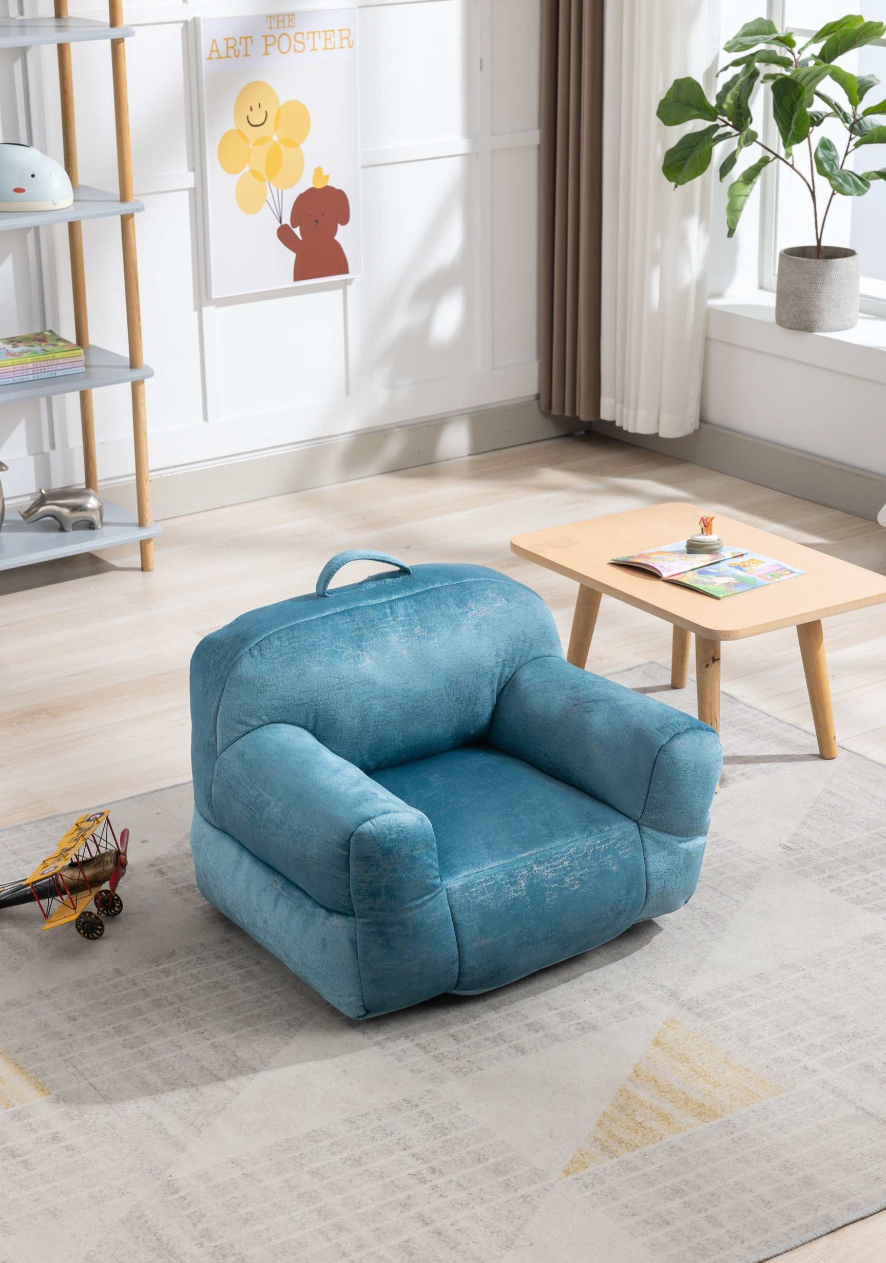 King Kid's Blue Velvet Bean Bag Chair - Ornate Home