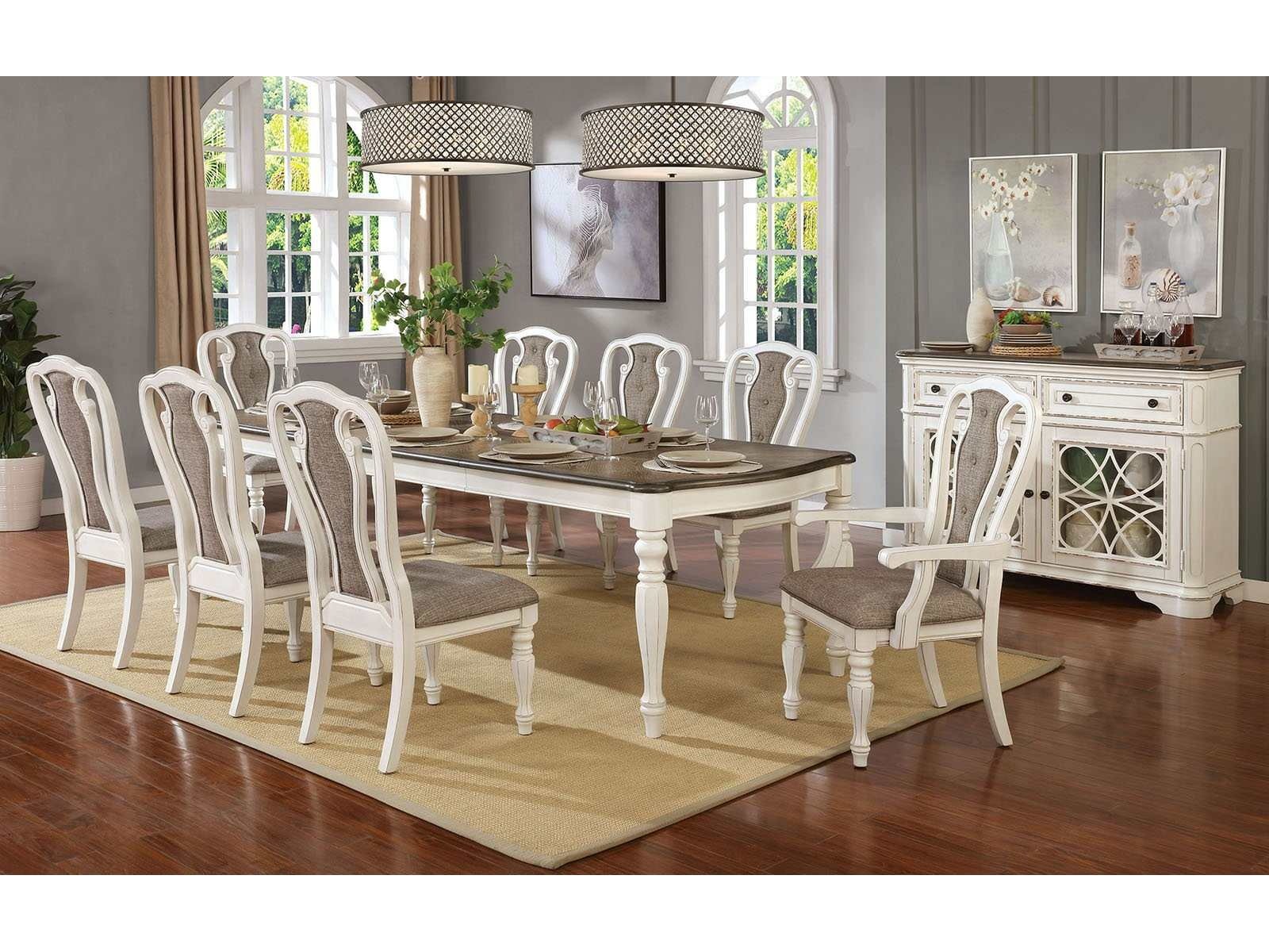 Leslie White Wash & Walnut 7pc Dining Room Set