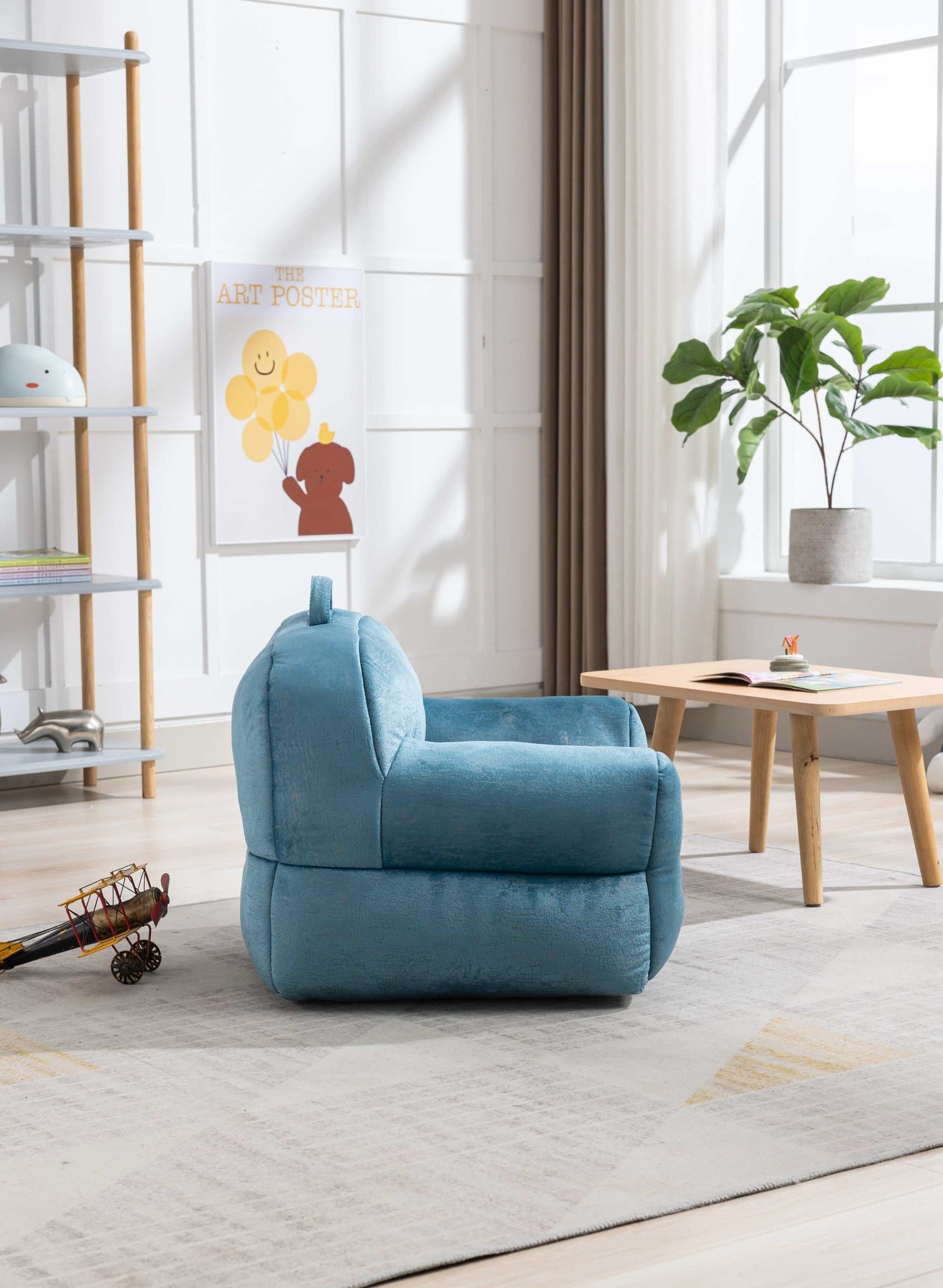 King Kid's Blue Velvet Bean Bag Chair - Ornate Home