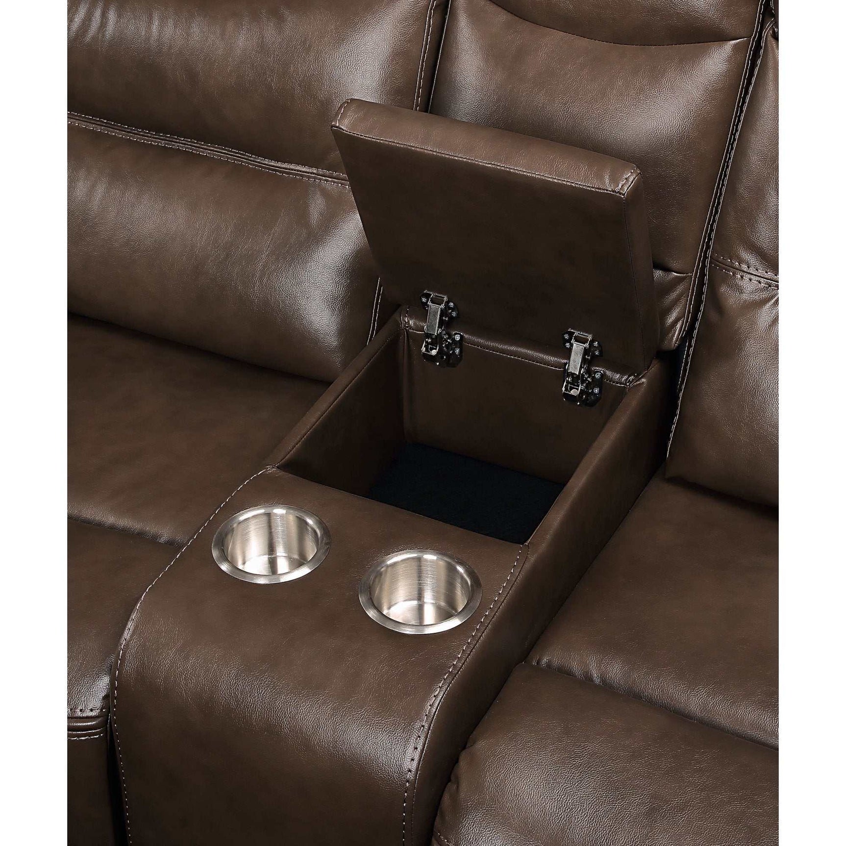 Aashi Brown Reclining Loveseat w/Console - Ornate Home