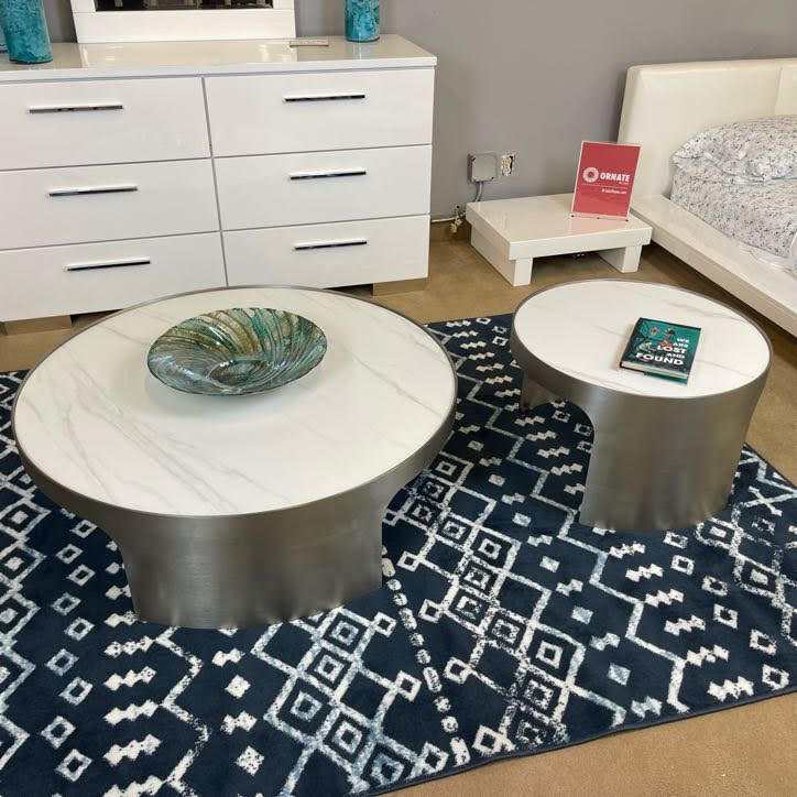 Abilene Marble & Stainless Steel Nesting Cocktail/Coffee Table (Set of 2) - Ornate Home