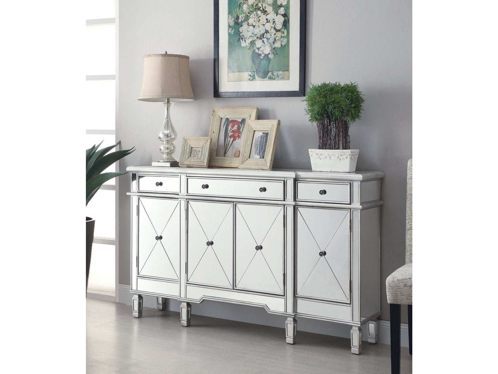 Aconitum Mirror & Silver Wine Cabinet - Ornate Home