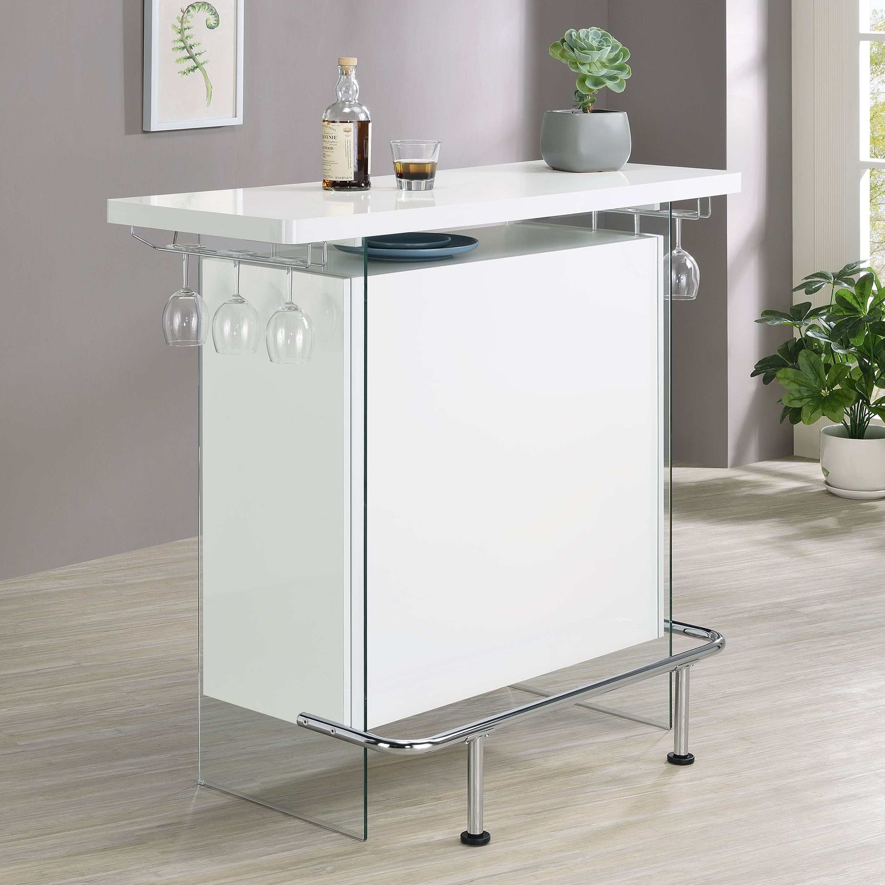 Acosta White High Gloss Home Bar - Ornate Home