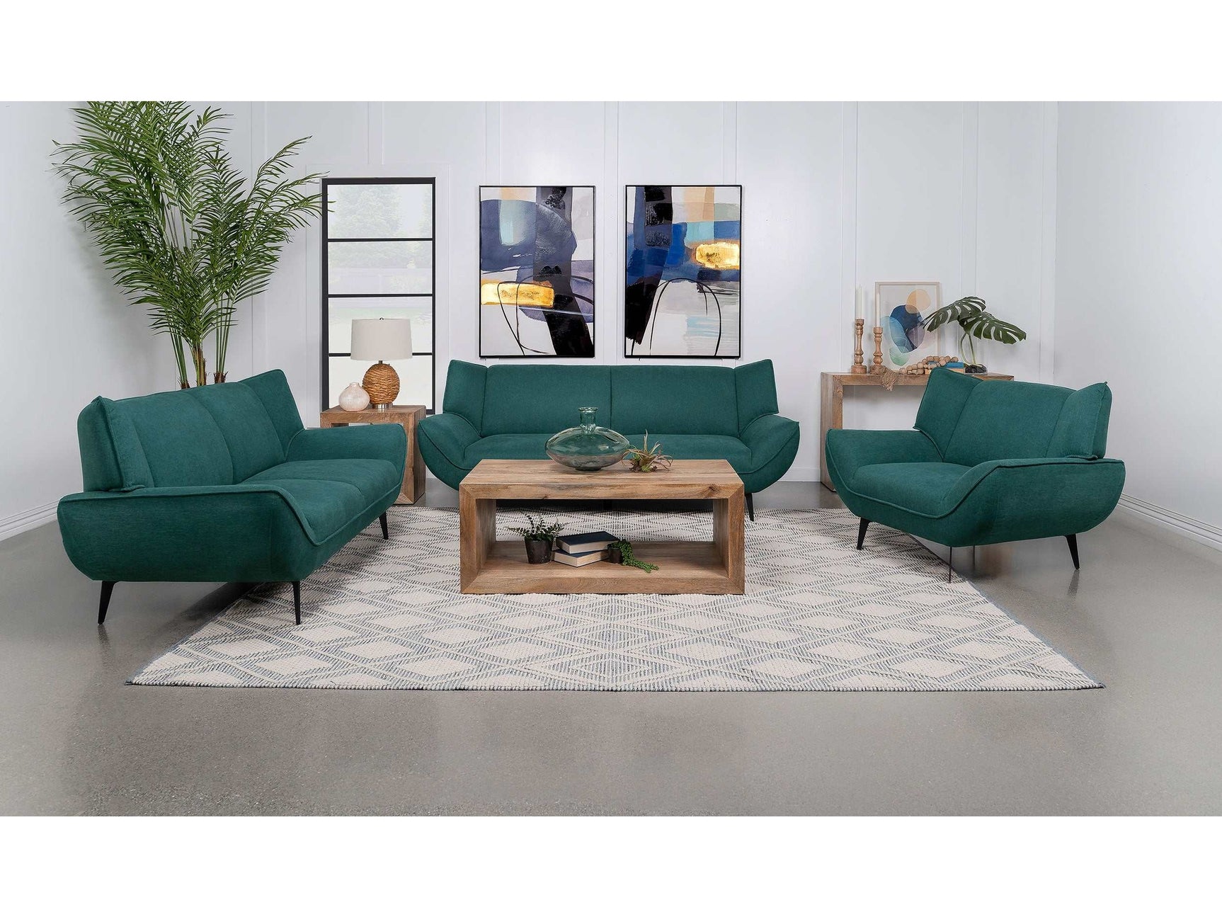 Acton Teal Blue 3 Pc Sofa Set - Ornate Home