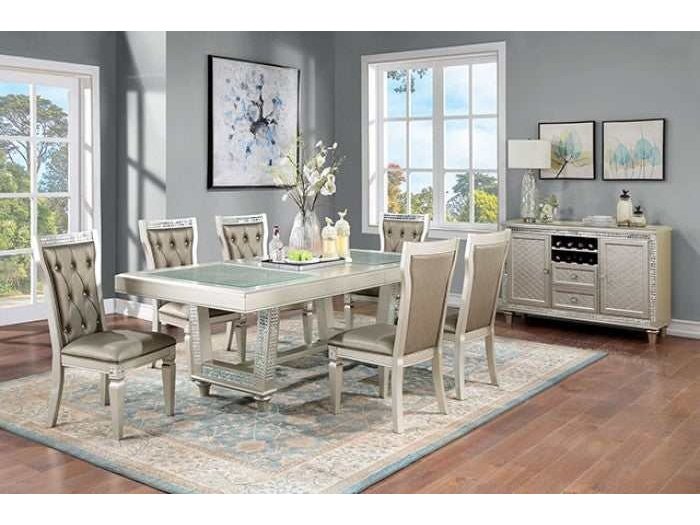 Adelina Champagne/Warm Gray Dining Set w/ 18" Leaf Table - Ornate Home