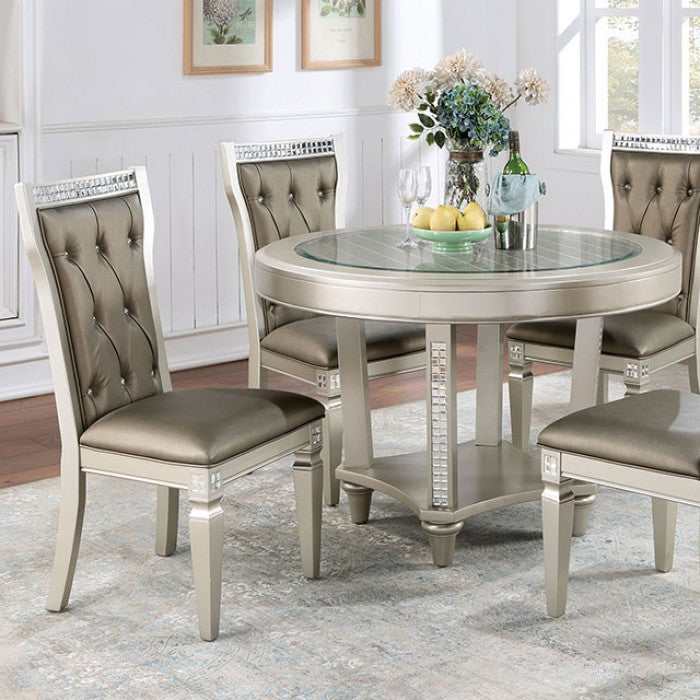 Adelina Champagne/Warm Gray Dining Set w/ 18" Leaf Table - Ornate Home