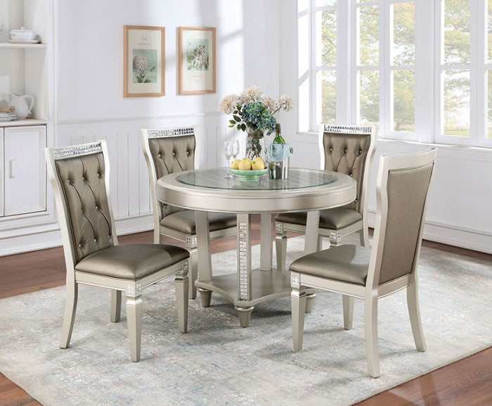 Adelina Champagne/Warm Gray Dining Set w/ 18" Leaf Table - Ornate Home